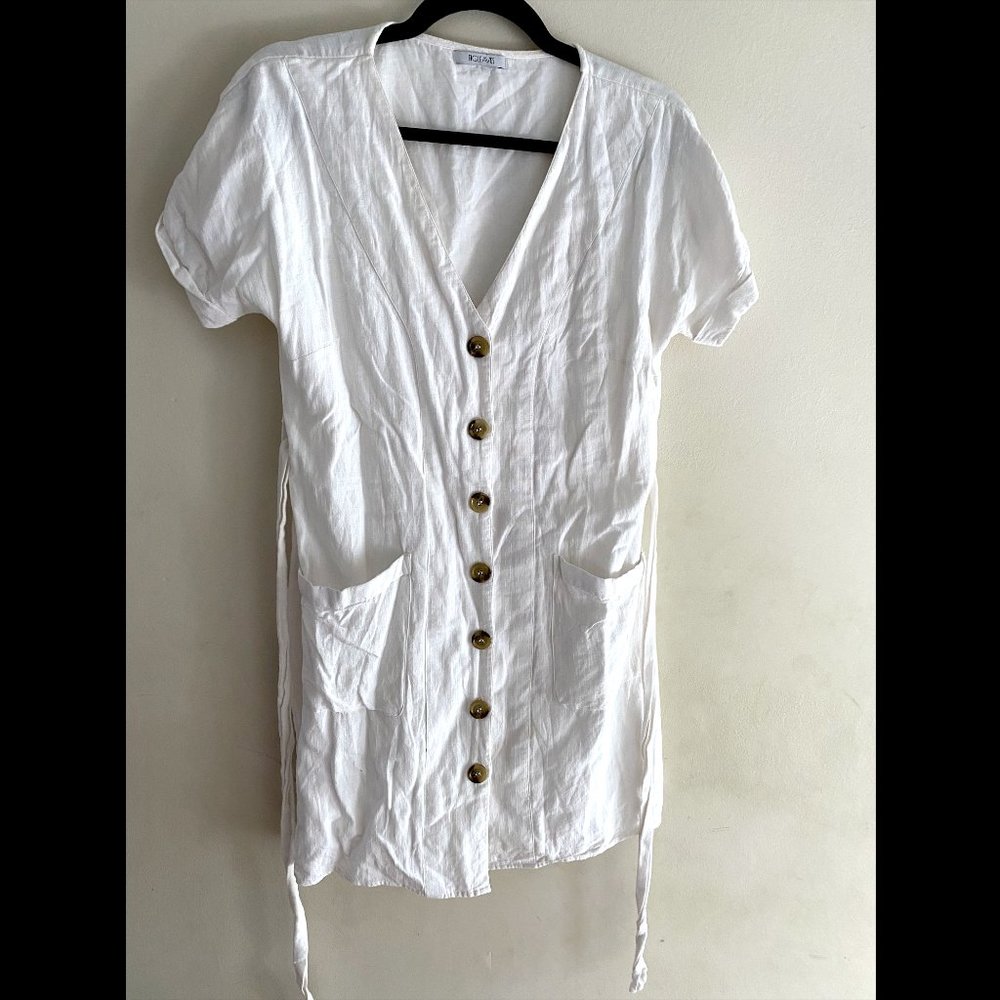 Button Up Cotton White Dress with short sleeves